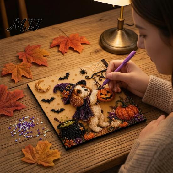 Therapeutic Art for Beginners Halloween Faux Pearl Painting Kit, Puppy Ghost 3D Craft Unique Handmade Gift Idea Adults Beginners, Home Wall Decor, DIY