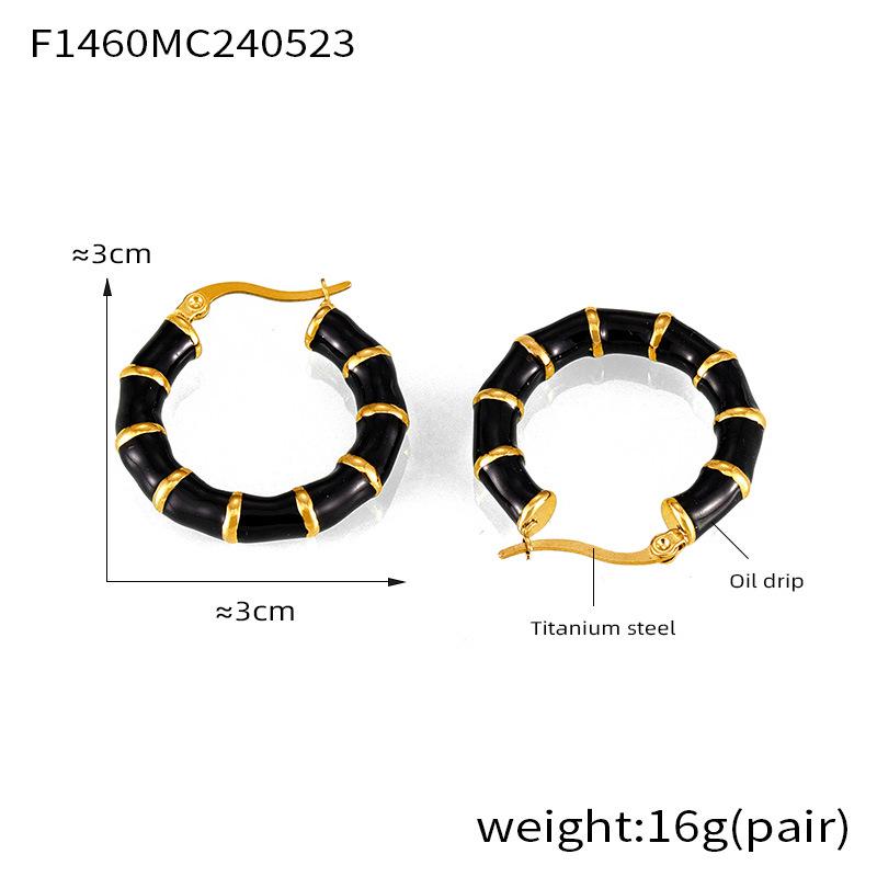 18k Gold-Plated Titanium Steel Drip Glaze Hoop Earrings - Fashionable Versatile Bamboo Design