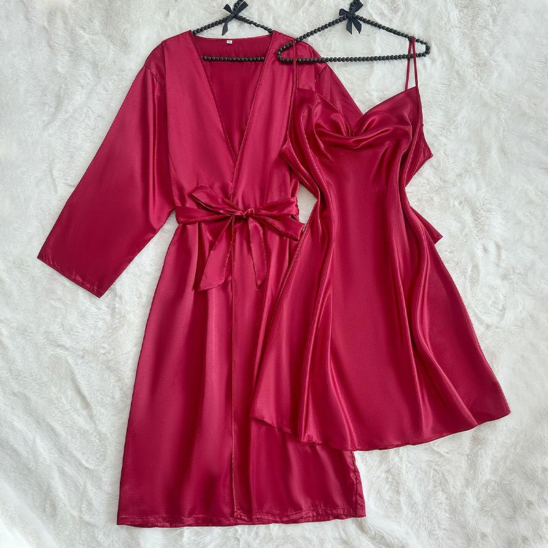 

Длинный ночной халат на бретельках, сексуальная пижама и модный комплект домашней одежды 5XL красный