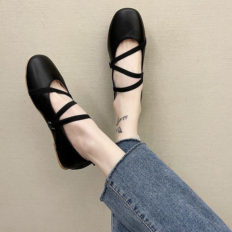 Fashion Women Shoes 2024 New Luxury Designer Mary Janes Woman Spring Square Toe Japanned Leather Ballet Flat Vintage Narrow Band Loafers