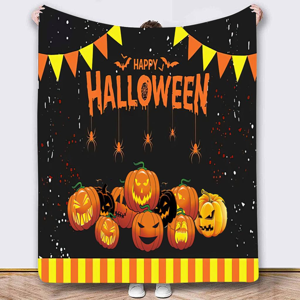 Coperta Zucca Horror di Halloween – Morbido Plaid in Pile di Flanella per Divano, Letto, Riposo & Decorazione di Halloween