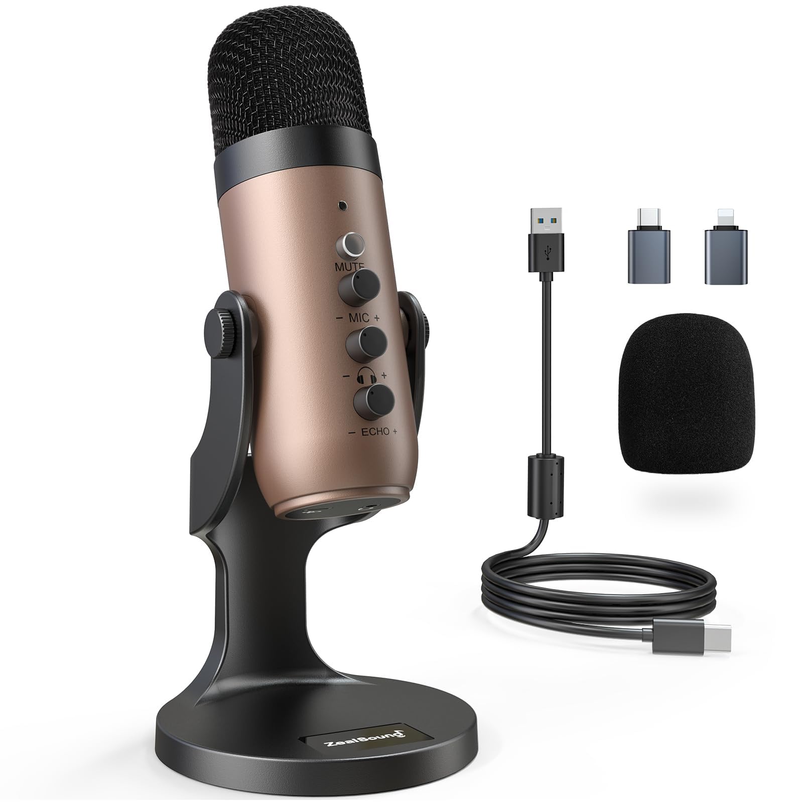 

Микрофон для ASMR-стриминга ZealSound, конденсаторный микрофон для iPhone, USB-микрофон с функцией эха, для записи, геймплея, прямых трансляций, Skype,