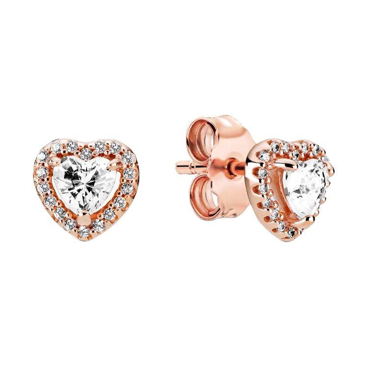 Pandora Shining Elegant Heart Cubic Zirconia Stud Earrings Women earrings 288427C01 Box,Rose Gold