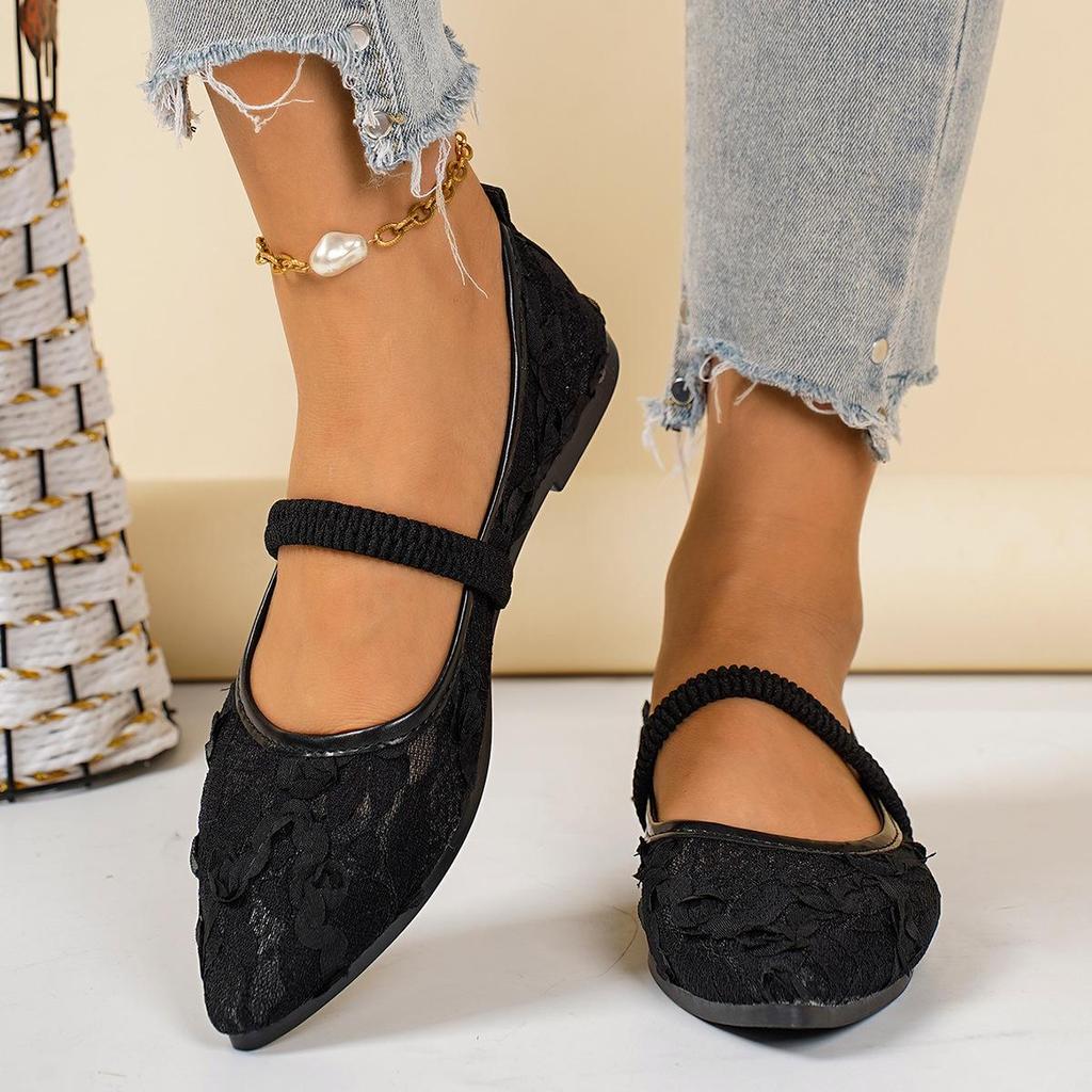 Women's Net Ballet Flats Fashion Sweet Pointed Head Mary Jane Shoes for Women