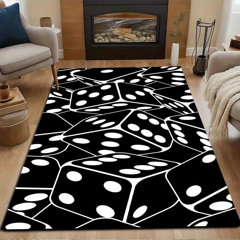 Dice Pattern in Black and White Patterned carpet, non slip mat suitable for living room and bedroom sofas