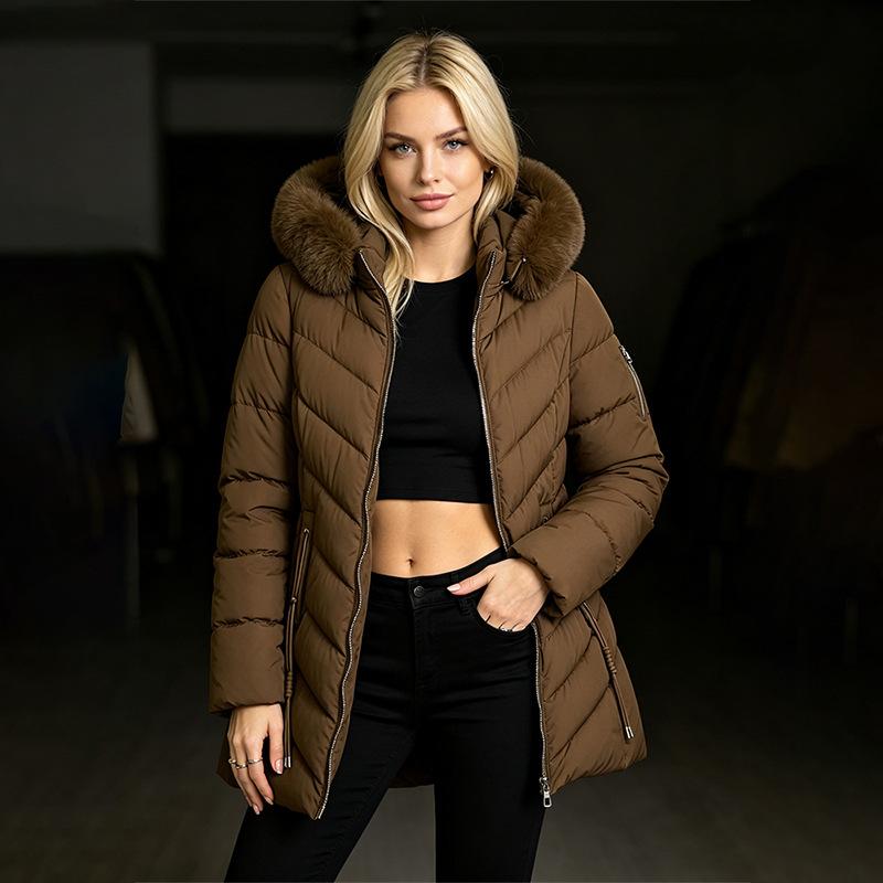 New women's clothing hooded down cotton-padded jacket medium and long slim autumn and winter cotton-padded jacket top