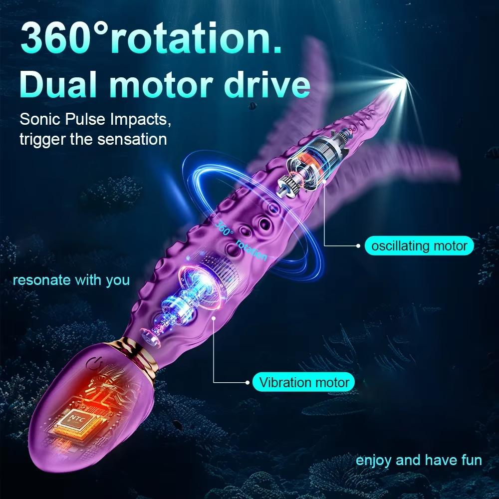 Octopus Tentacle Anal Vibrator Female G-Spot Clit Vagina Stimulation 360° Rotation  Silicone Dildo Masturbation Sex Toys Women