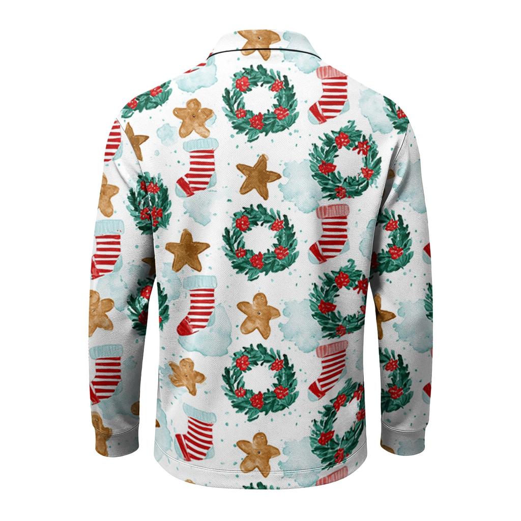 Men's Golf Shirt Long Sleeve Casual Christmas Print Quick-Dry Mesh Top