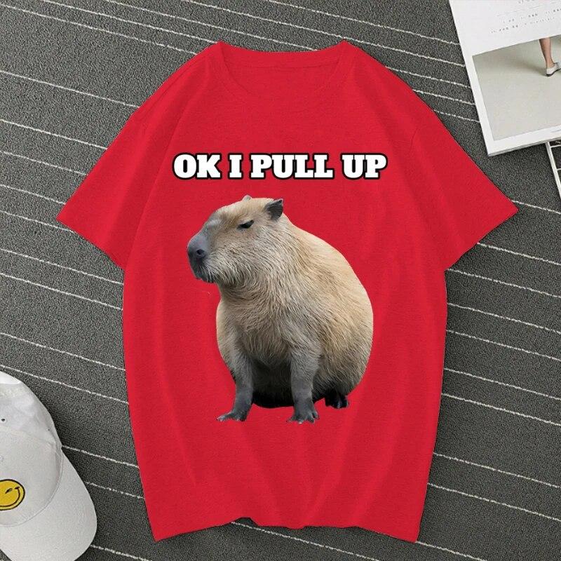 OK I PULL UP Capybaras Camiseta de verano de gran tamaño Camisetas de manga corta Ropa de calle Camiseta de capybaras Camiseta unisex para mujer Camiseta unisex