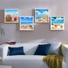 4 szt. Zestaw do malowania diamentami 5DSeaside Sceneria, zestawy do samodzielnego malowania diamentami i kryształkami dla dorosłych i początkujących Diamentowe rękodzieło artystyczne Prezent do dekoracji domu