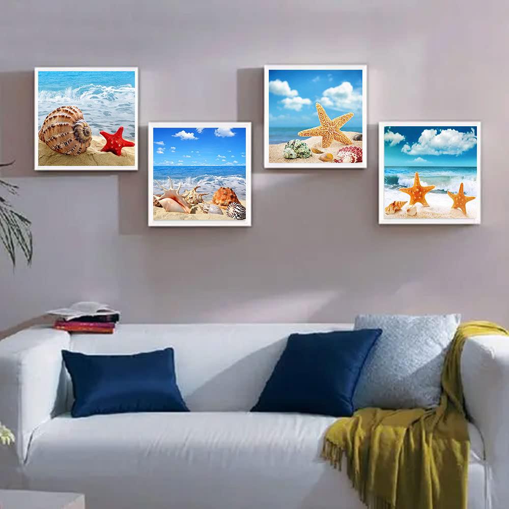 4 szt. Zestaw do malowania diamentami 5DSeaside Sceneria, zestawy do samodzielnego malowania diamentami i kryształkami dla dorosłych i początkujących Diamentowe rękodzieło artystyczne Prezent do dekoracji domu