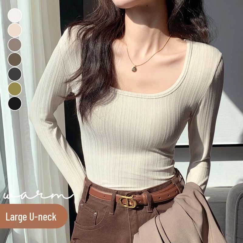 

Женский базовый топ с U-образным вырезом, облегающий, с длинным рукавом L