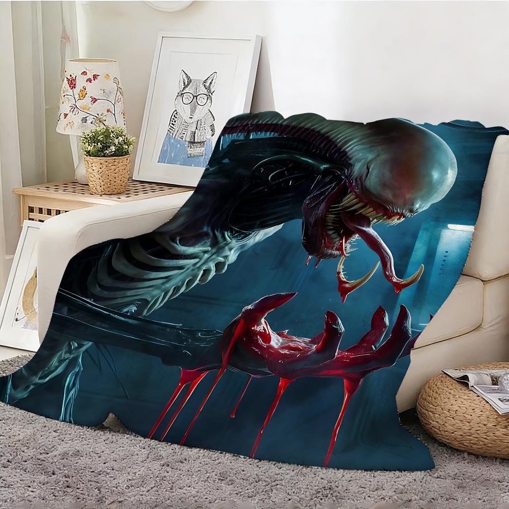 Classic Alien Film Space Horror Movie Throw Lightweight 240g Flannel Blanket Soft Skin-friendly for Summer Cooling