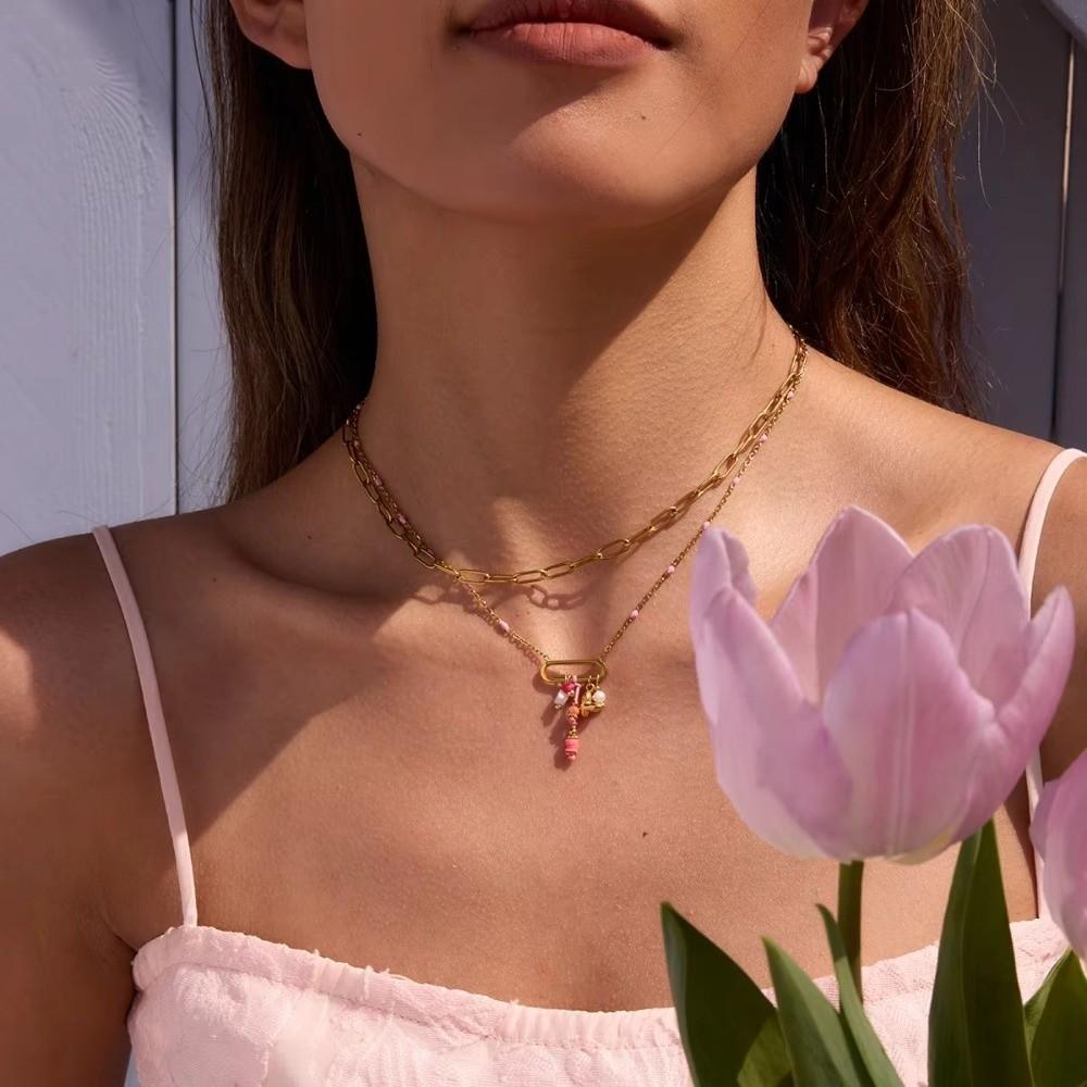 New Ocean Vacation Style Pearl Color Color Crystal Jewelry Accessories Pink Necklaces Charm Pearl Crystal Pendants