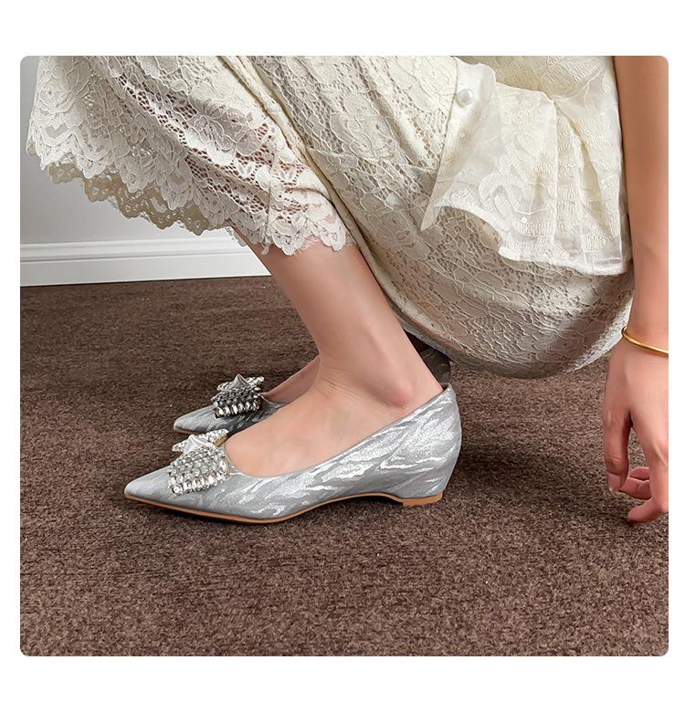 Champagne Rhinestone Floral Wedding Shoes - Women's Autumn Collection with Inner Height Increase