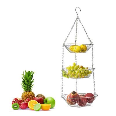 Organizzatori Appesi a 3 Livelli Cesto Frutta Porta Verdura per Soffitto Cucina Filo di Ferro Battuto Catena Rastrelliera Portaoggetti Decorazione