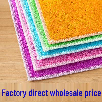 Bamboo Fiber Non-Stick Oil Dishcloth - Double Layer Scouring Pad, Absorbent Dishwashing Rag