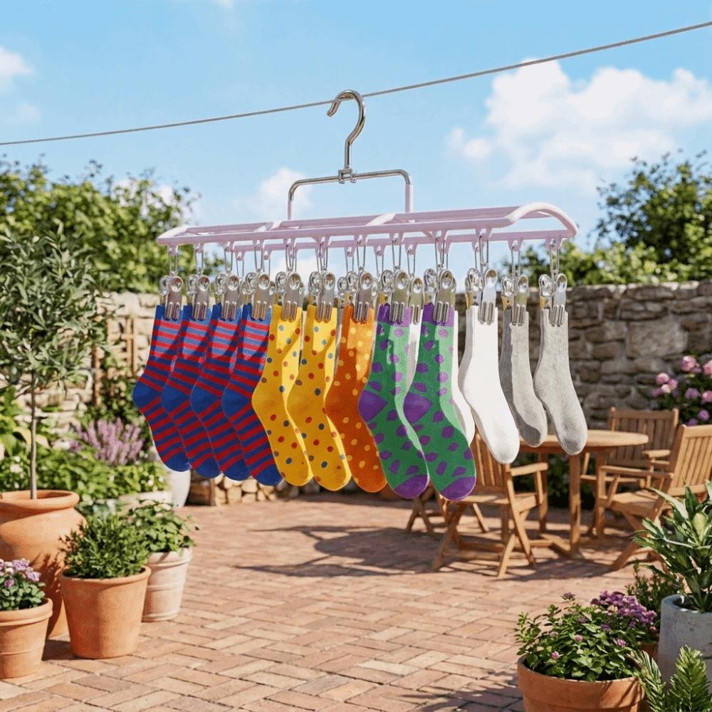 Stainless Steel 20 Clips Sock Drying Rack Non-slip Unmarked Underwear Drying Rack Indoor