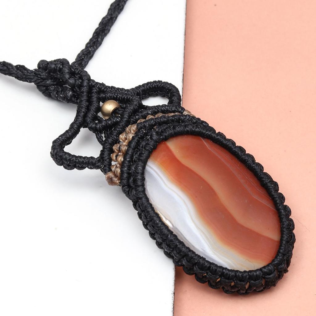 Agate Necklace Red Macrame Gemstone Beaded Macrame Necklace Stone Red Handmade