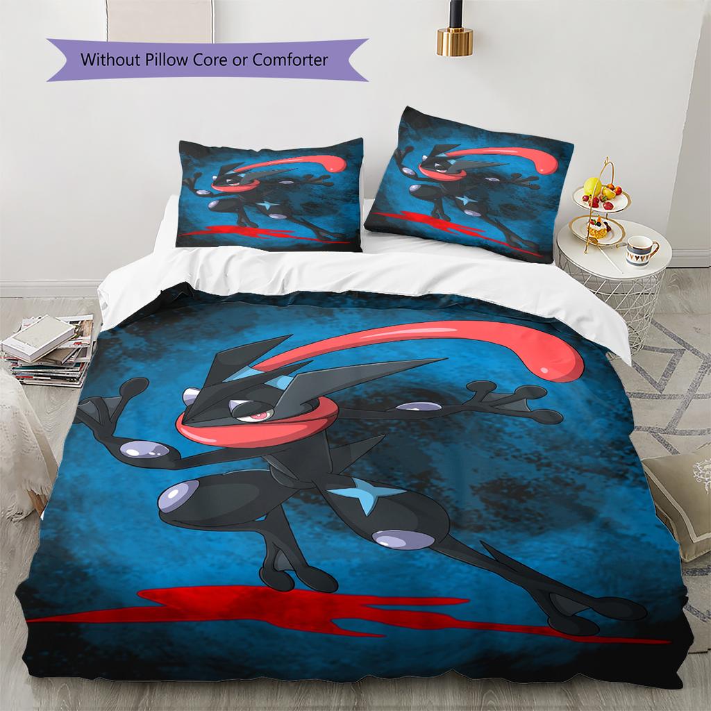 Biancheria da letto con motivo Pokémon dei cartoni animati Decorazione per la casa Regalo di compleanno (1 * copripiumino + 2 * federa, senza nucleo)