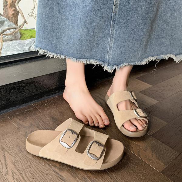 

Fashion Slippers Casual Shoes Platform Slides Low Big Size Flock Luxury Fashion Rome Hoof Heels PU Fabric Scandals Rubber Flock Shoes Wo 35