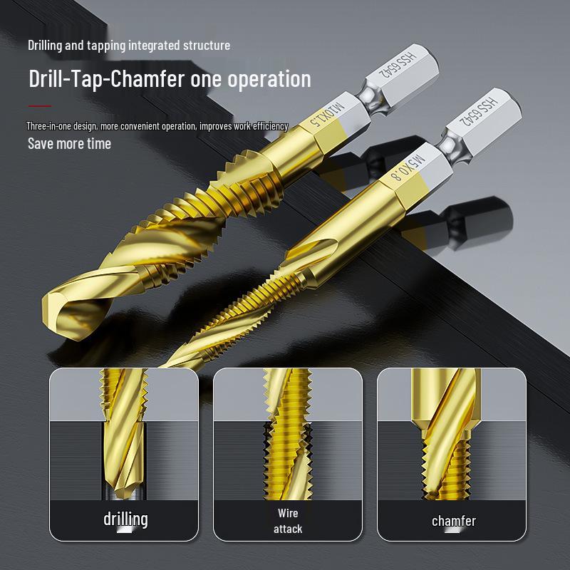 Hex Shank HSS Titanium Drill & Tap Combo Bit for Drilling, Tapping & Hole Cutting.
