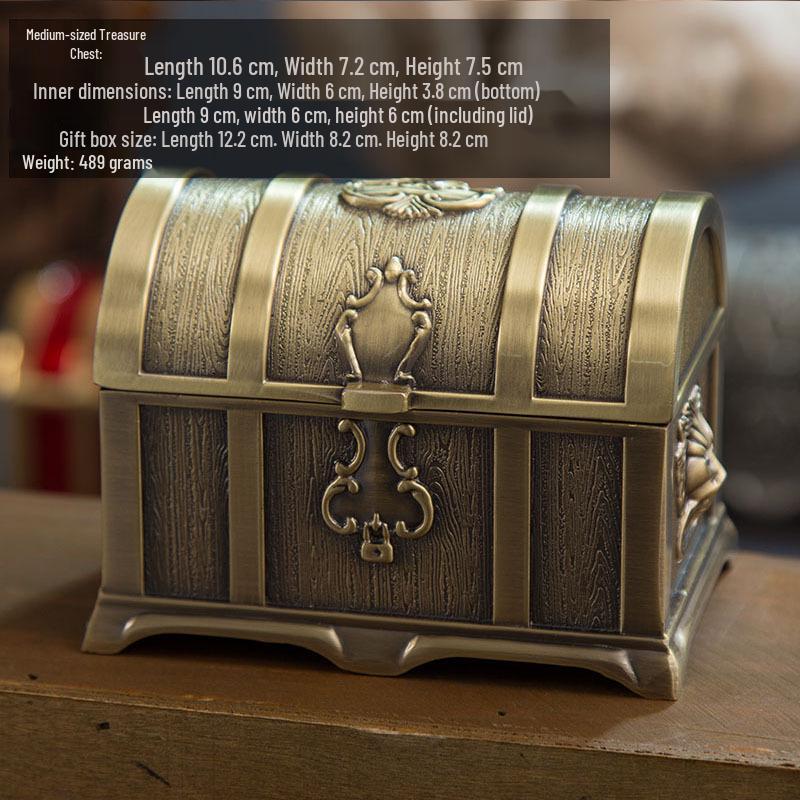 Medium European-Style Tin Pirate Treasure Chest for Jewelry or Wedding Gift
