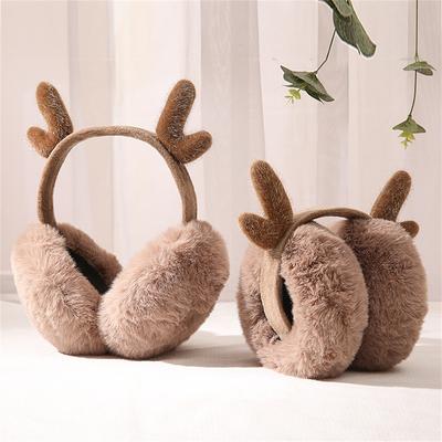 Soft Plush Earmuffs for Women Christmas Antlers Winter Warm Ear Warmer Earflap Outdoor Cold Protection Ear Cover Fur Headphones