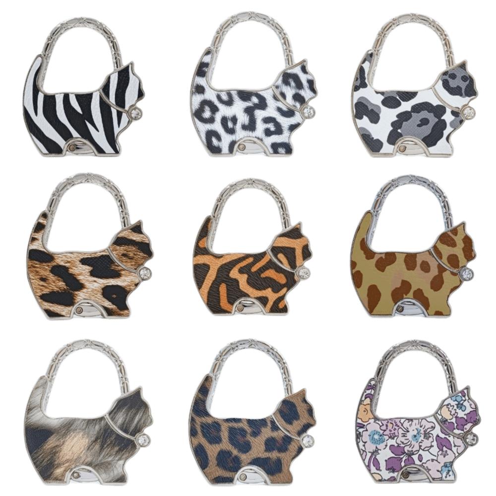 Fashion Leopard Print Cat Handbag Hook Portable Creative Table Hanger Durable Foldable Bag Hanger for Table