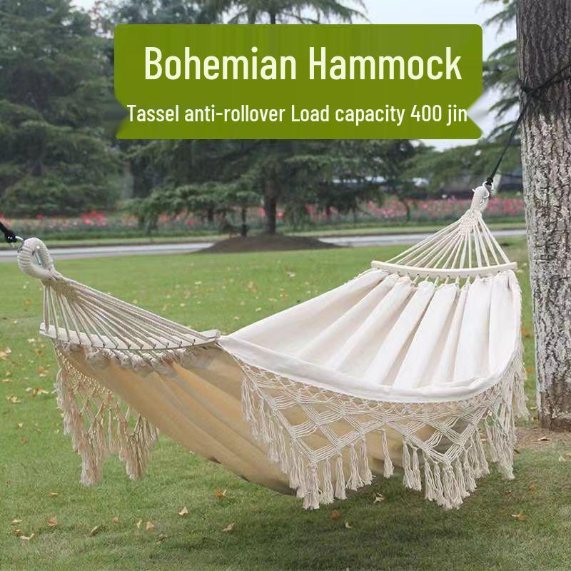 A1R Double Hammock: Anti-Rollover, Thick Canvas, Tassels, Outdoor Camping Swing for Two