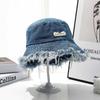 Autumn and winter hat women's rough edge old washed denim bucket hat big brim showing face small bucket hat versatile basin hat