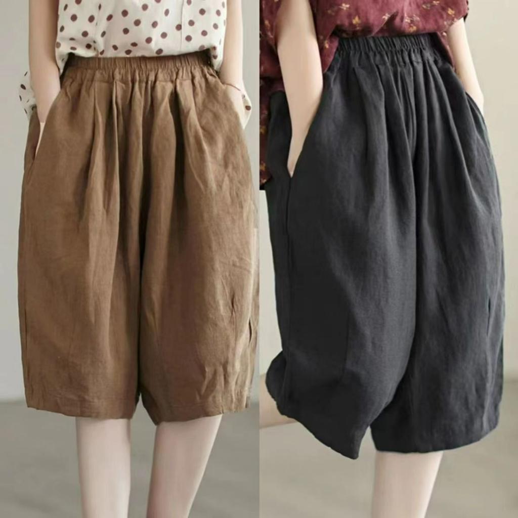 Cotton and Linen Casual Pants Women's Spring and Autumn Large Size Loose Harem Pants High Waist Slim Five-point Pants