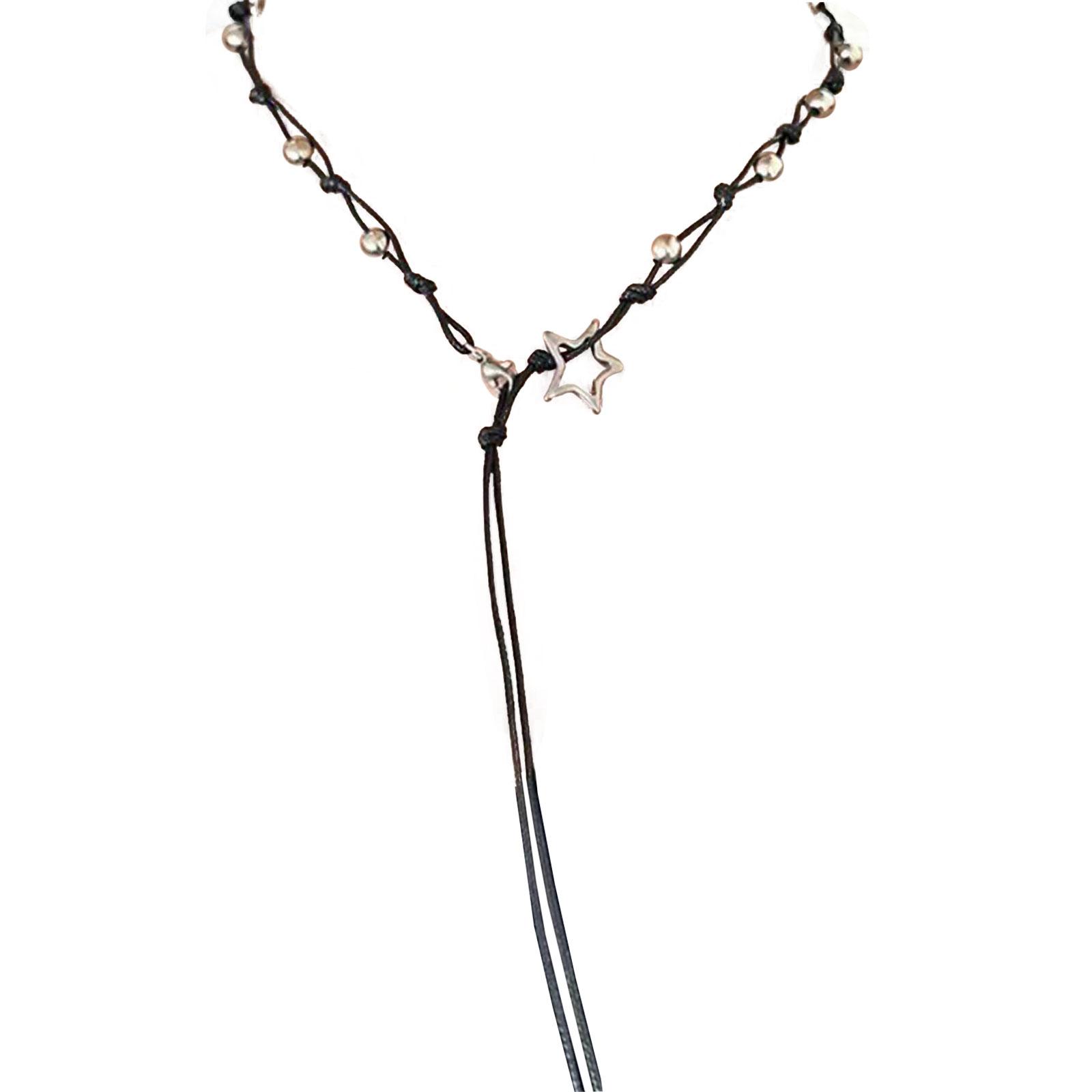 Y2K Five-Pointed Star Pendant Wax Rope Choker Necklace for Women Elegant Minimalist Harajuku Unusual Neck Chain Jewelry 1