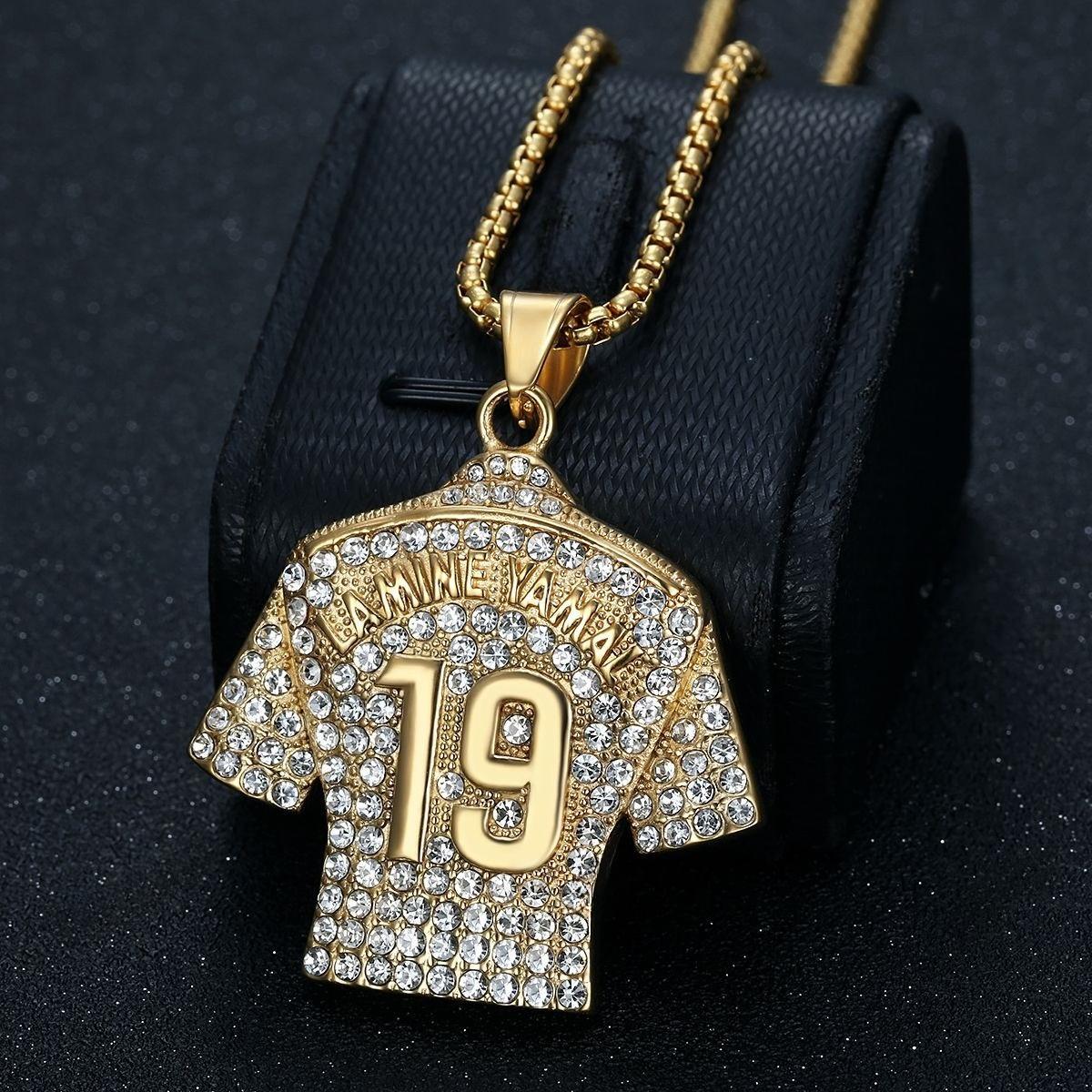 

2025 Fashion Jewelry Gold Plated Diamond Set No.19 Jersey Pendant Necklace 60cm