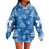 Ladies' Christmas Printed Bow Long Sleeved Loose Fitting Headband With Rope Hooded Sweatshirt Top