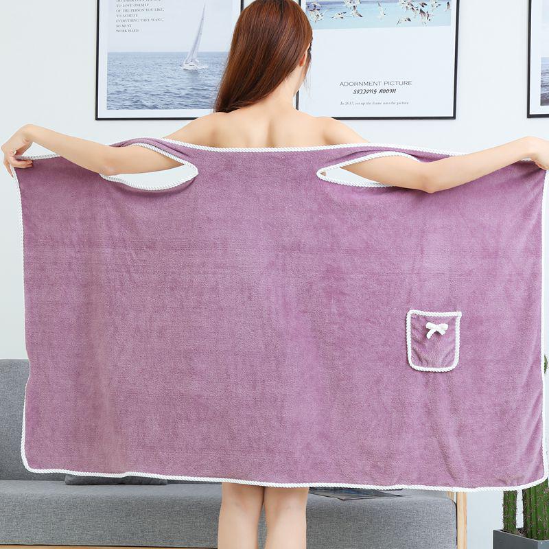 Soft Absorbent Coral Fleece Bathrobe with Pockets – Wearable as Sling Towel, Customizable, Thickened for Comfort