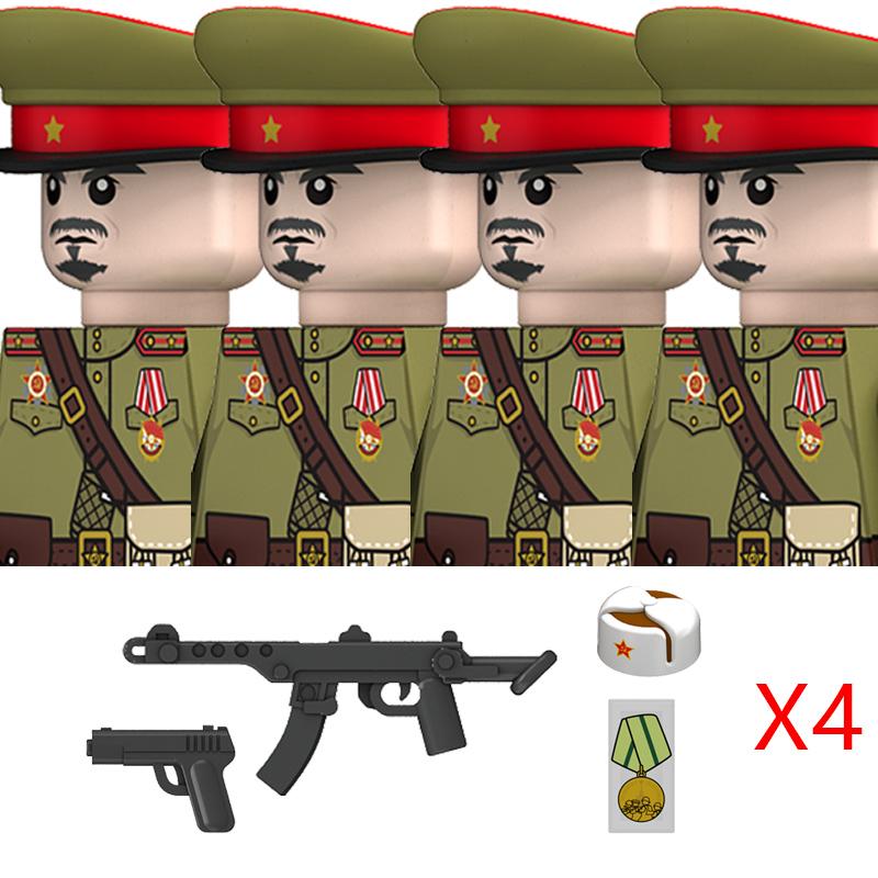 Military WW2 Russia Soldiers Figures Building Blocks Army Infantry Soviet Union Warrior Officer Military Weapons Bricks Toys Kid
