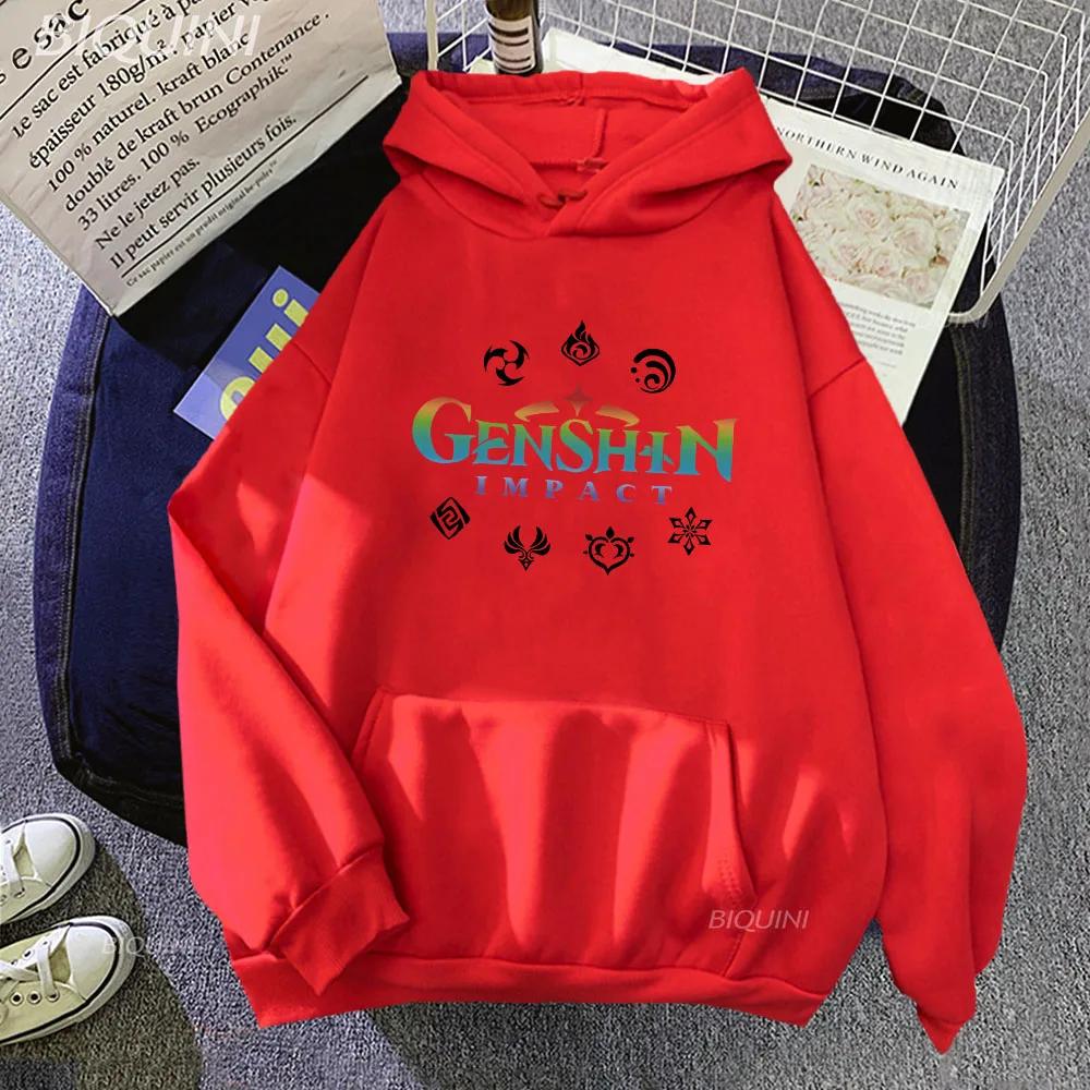 Sudadera con capucha de Genshin Impact con estampado de anime del juego, holgada, con bolsillo, Siete Elementos, Harajuku, Ropa de invierno, Sudadera, Estilo coreano