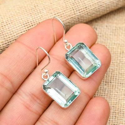 Dazzling Aqua Apatite Gemstone Handmade 925 Solid Sterling Silver Jewelry Earrings For Wedding Gift
