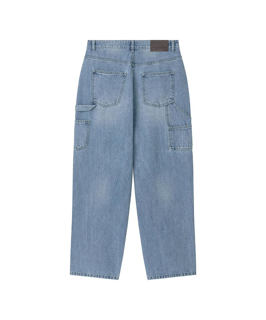 Lotaib Work Drop-Line Denim Pants - Light Blue