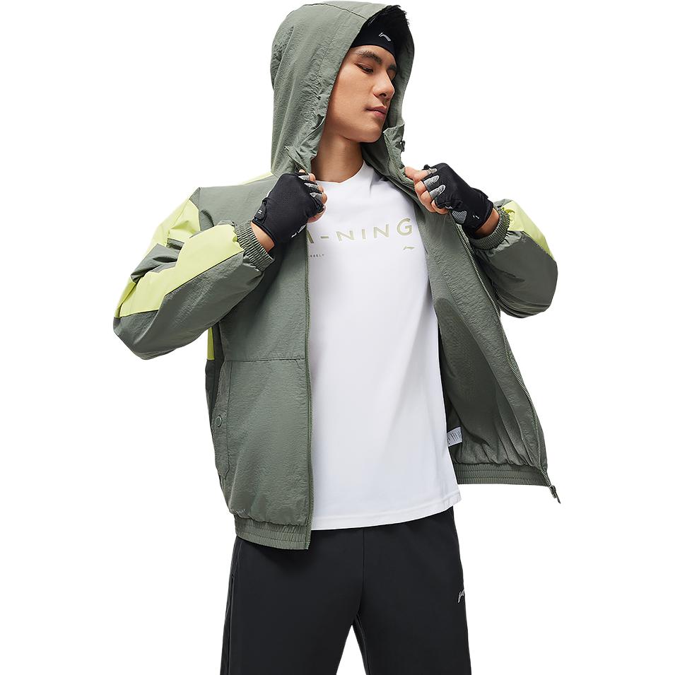 Li-Ning Fitness Series Logo Print Hooded Windbreaker Jacket Men Jacket Screw-Green AFDU061-7