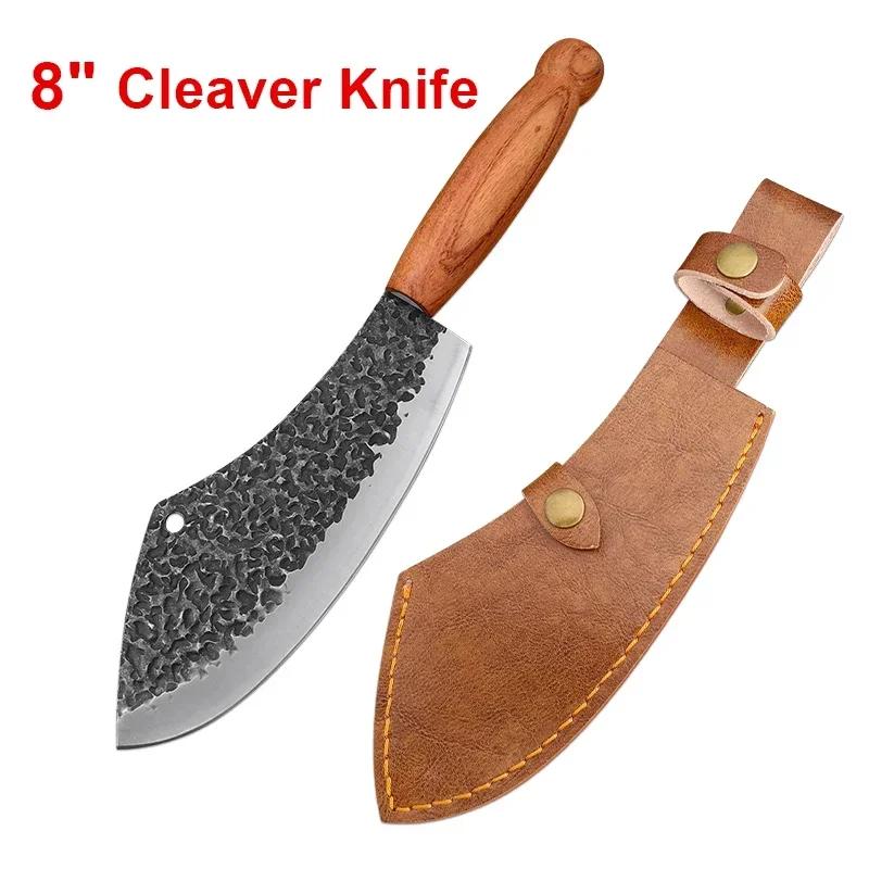 Kitchen Knives Hand Forged Blade Wood Handle Chef Cooking Utility Slicing Knife Cleaver Meat Chop Vegetable Butcher Boning Knife
