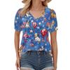 Women's Fashion Independence Day Print Top Puff Short Sleeve V-neck T-shirt Loose Casual T-shirt