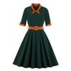 Women's V-neck Slim-fitting Short-sleeved Retro Dress With Big Swing Skirt