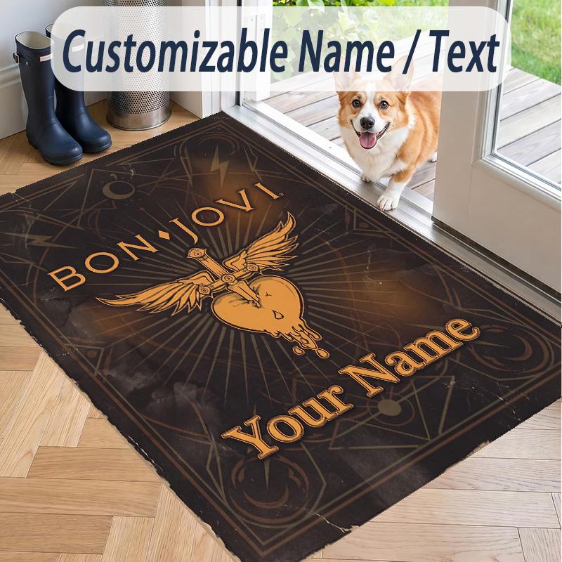Custom Text Printed Rug Bon Jovi Non Slip Floor Carpet For Home Room Decor