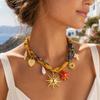 Elegantes französisches Vintage-Seidenschal-Choker-Halsband, Wasserdichter Edelstahl, Handgefertigter Multi-Charme-Anhänger, Boho-Sommerschmuck