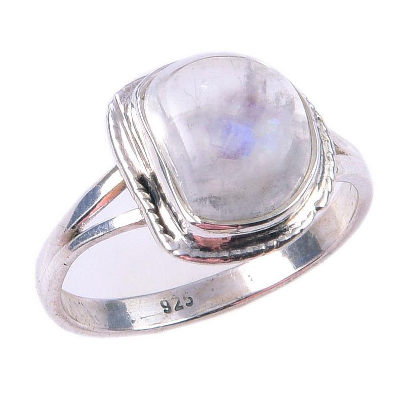 Natural Rainbow Moon Stone Gemstone Handmade 925 Sterling Silver Ring S.8 g6a57