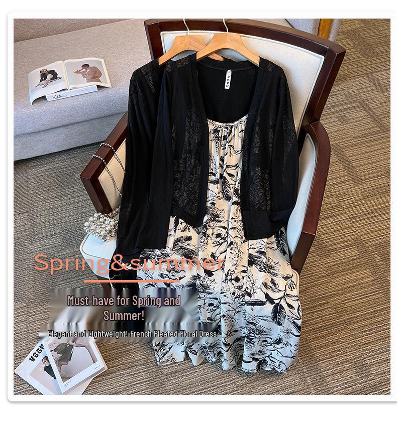 Elegant Floral Two-Piece Summer Dress for Plus Size Women - Pear-Shaped Slimming Camisole Set