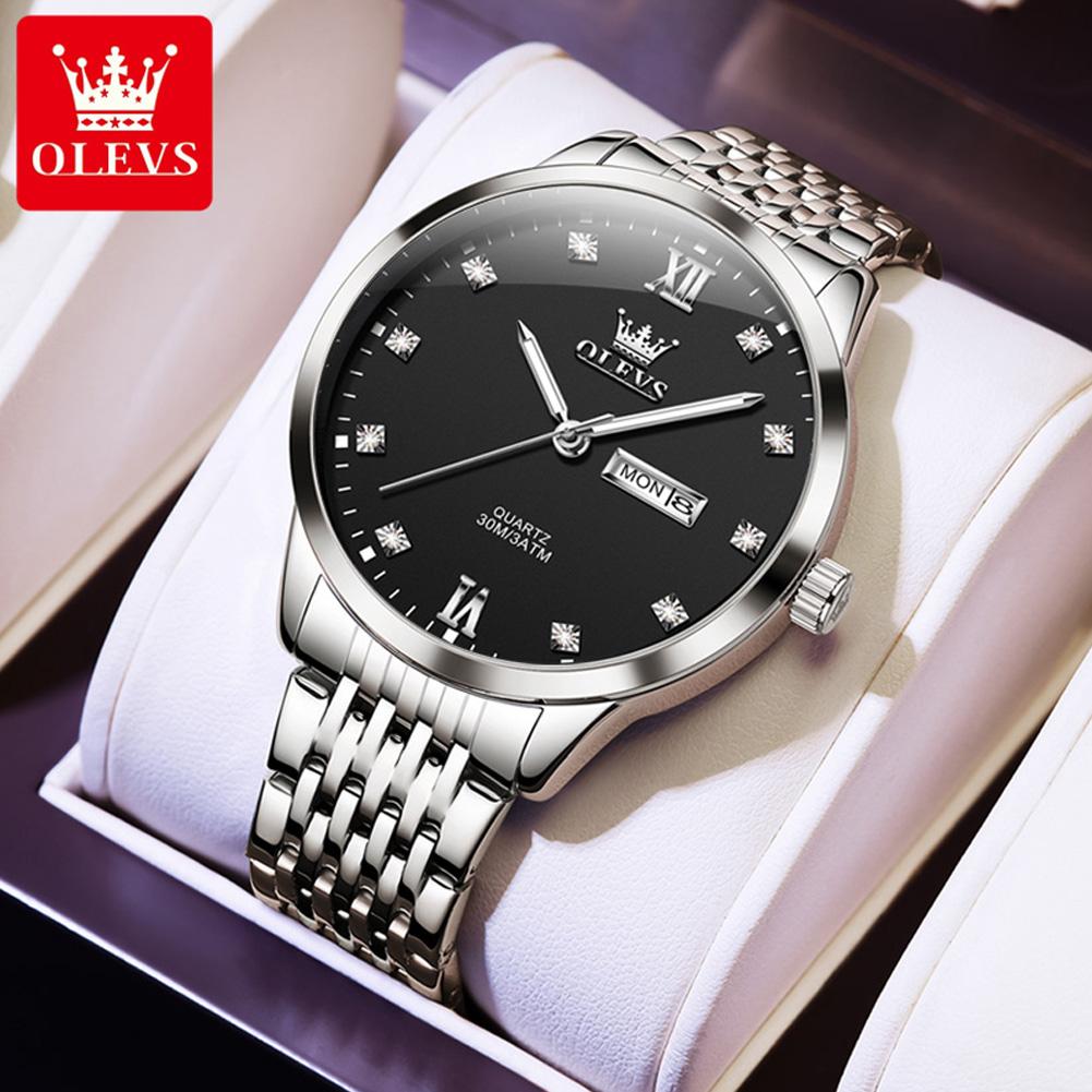 OLEVS 2943 Original Men's Quartz Wristwatch Waterproof Luminous Dual Calendar Business Luxury Diamond Watch for Man