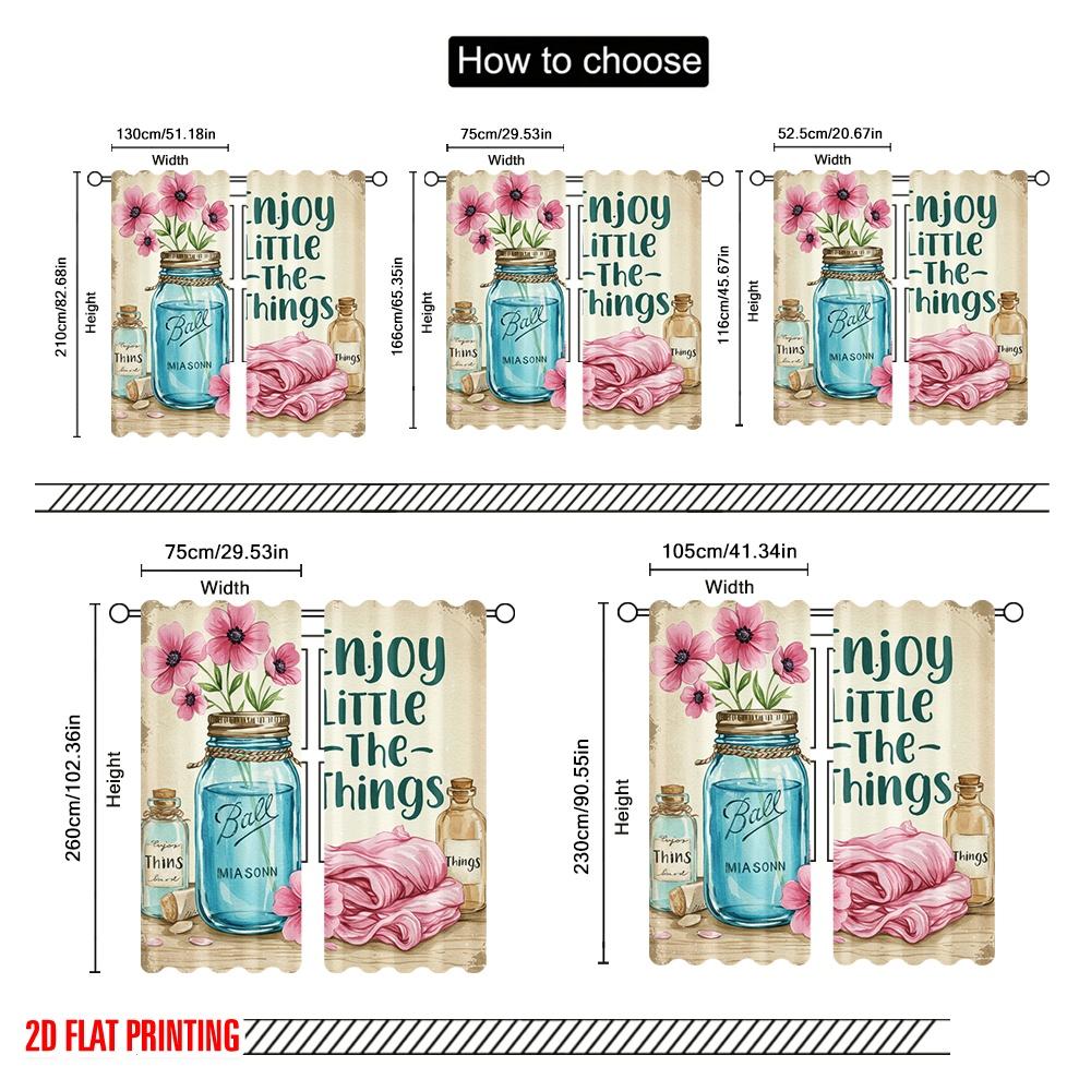 2pcs 2D flat printing Curtain Enjoy Little Things 100% Polyester Without Electricity Festive Wall Decor Perfect for Indoor